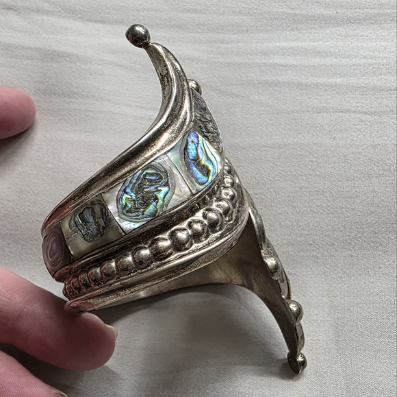 Vintage ALPACA Sterling Silver Abalone Clamp Wrap Bracelet - Picture 4 of 7